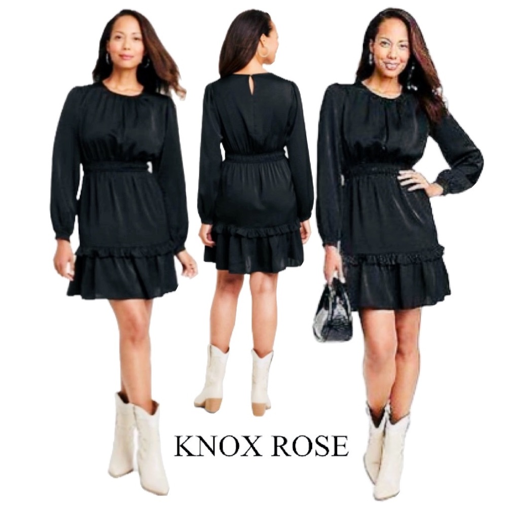 KNOX ROSE Black Satin Long Sleeve Dress Size Medium